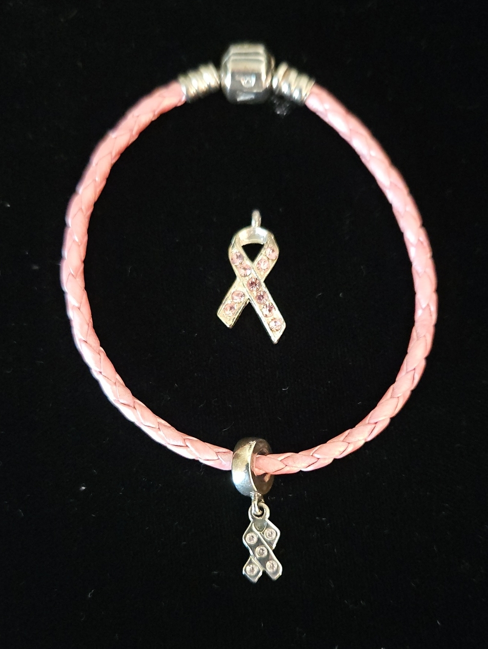 Pandora Pink Awareness Ribbon Bracelet and Additional Necklace or Bracelet Charm